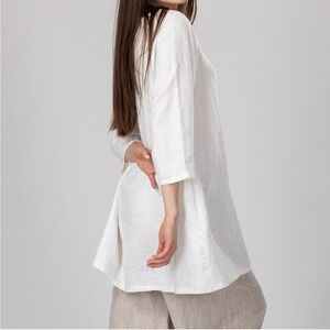 Flax Raglan White Linen Tunic Top with Side Pockets Size 2G (22-24) Lagenlook